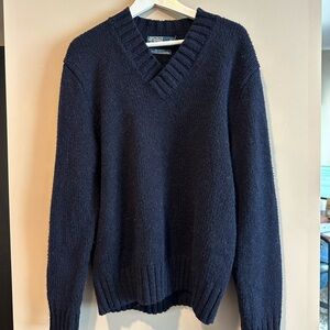 Polo by Ralph Lauren Navy Wool Blend V-neck Sweater